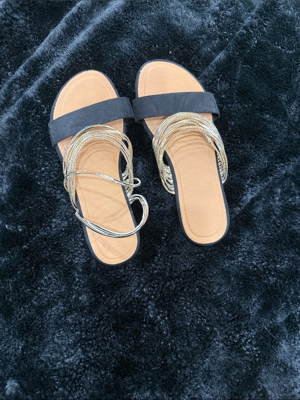 SHEIN Black Slide Sandals with Gold Wrap Straps